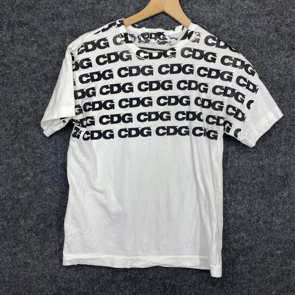 Comme des Garcons CDG Logo Print T-Shirt White Black Monogram Mens Medium